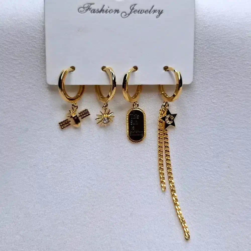 گوشواره زنانه چهار تیکه آویز طرح SUN SHINE مدل fashion jewellery 6728