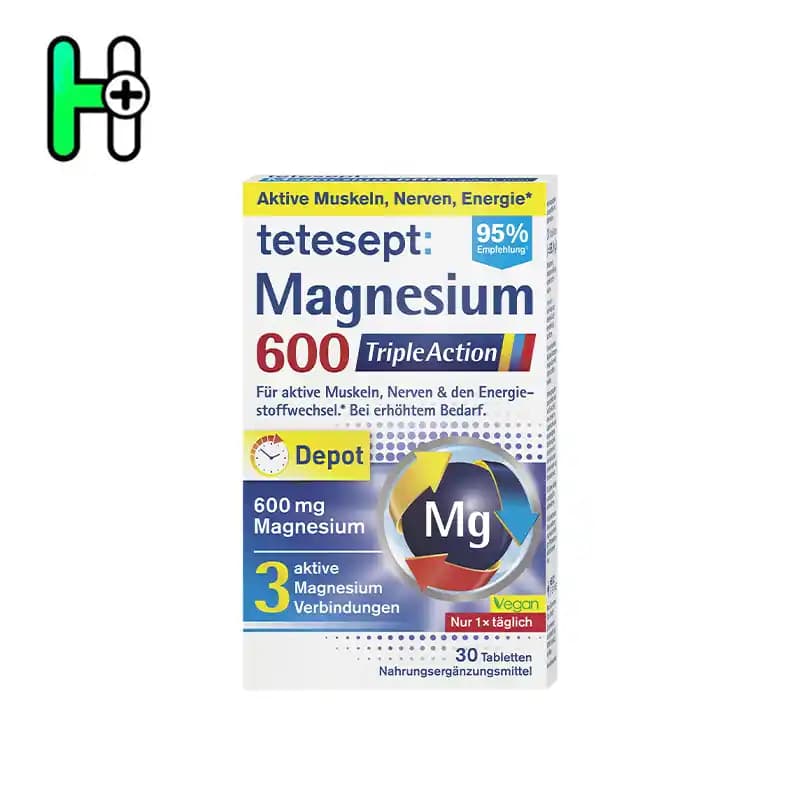 قرص منیزیم 600 با اثر سه‌گانه تتسپت tetesept Magnesium 600 Triple Action Depot — تصویر ۲