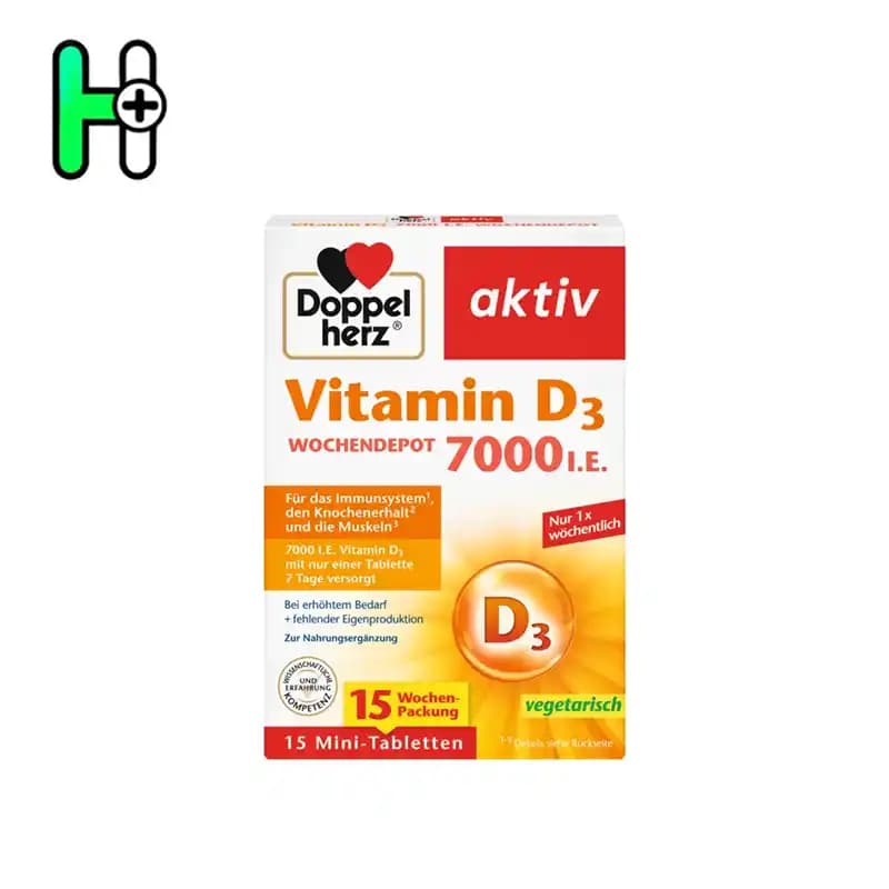 ویتامین D3 7000 مصرف هفتگی داپل هرز Doppelherz aktiv Vitamin D3 7000 — تصویر ۲