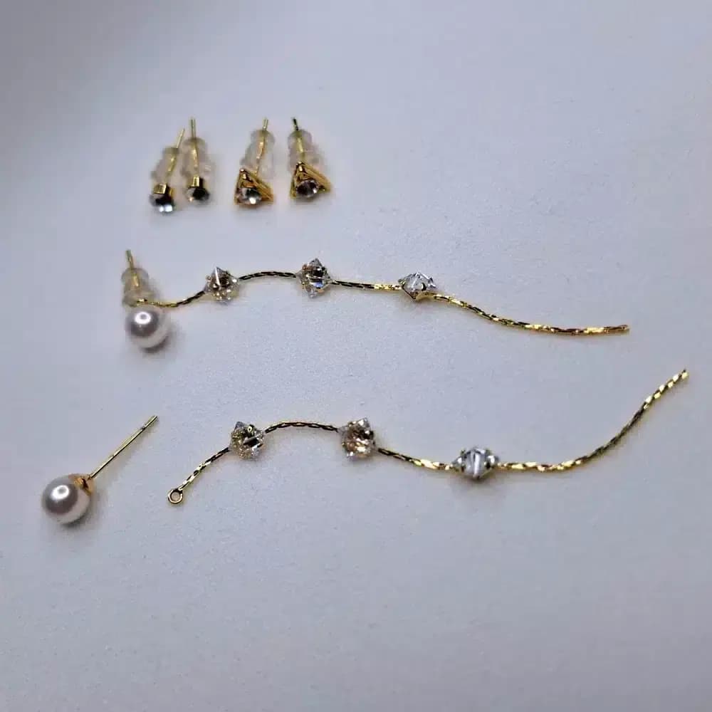 گوشواره زنانه سه تیکه آویز نگین دار مدل fashion jewellery 6700 — تصویر ۳