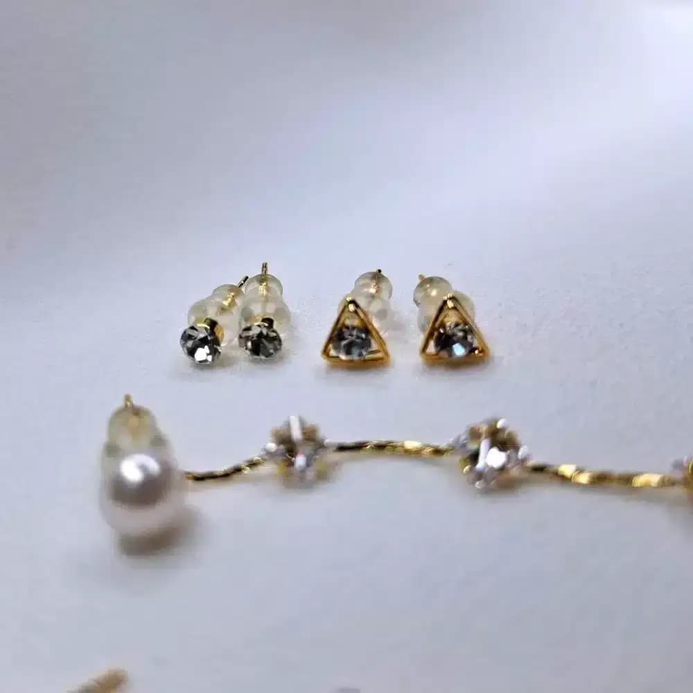 گوشواره زنانه سه تیکه آویز نگین دار مدل fashion jewellery 6700 — تصویر ۴