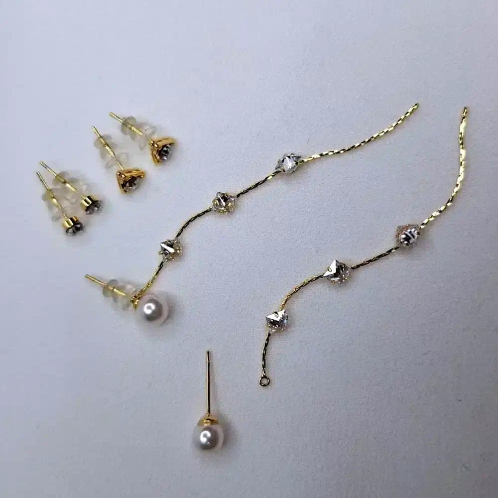 گوشواره زنانه سه تیکه آویز نگین دار مدل fashion jewellery 6700 — تصویر ۶