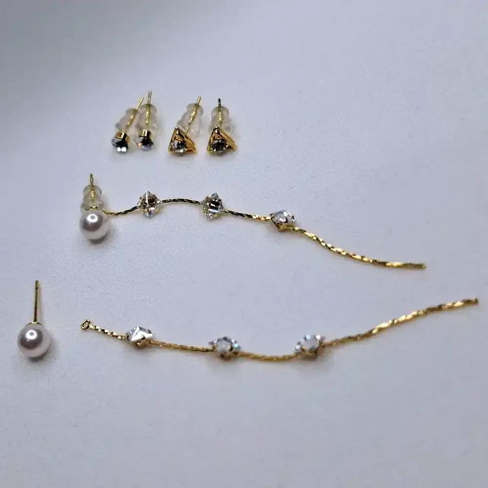 گوشواره زنانه سه تیکه آویز نگین دار مدل fashion jewellery 6700 — تصویر ۵