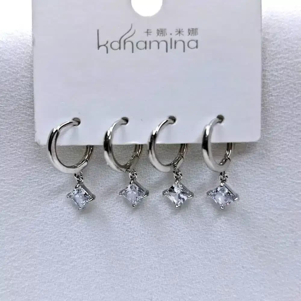 گوشواره زنانه چهار تکه طرح لوزی کانامینا مدل Kanamina 6695