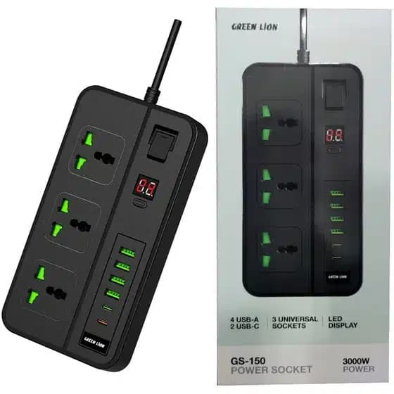 چندراهی برق گرین مدل GS-150 ظرفیت ۳۰۰۰ وات با ۳ عدد پریز