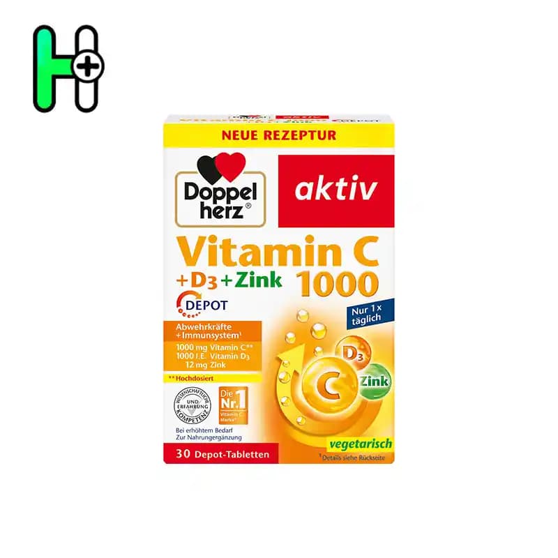 ساشه ویتامینC 500+زینک+D3 داپل هرز Doppelherz Vitamin C + Zink + D3 500 — تصویر ۳