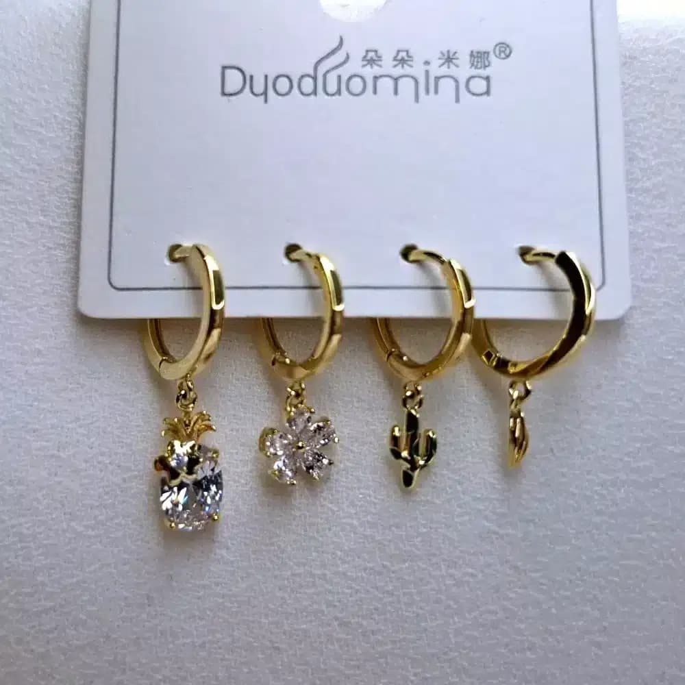 گوشواره زنانه چهار تکه طرح تابستونی دودومینا مدل Duoduomina 6566
