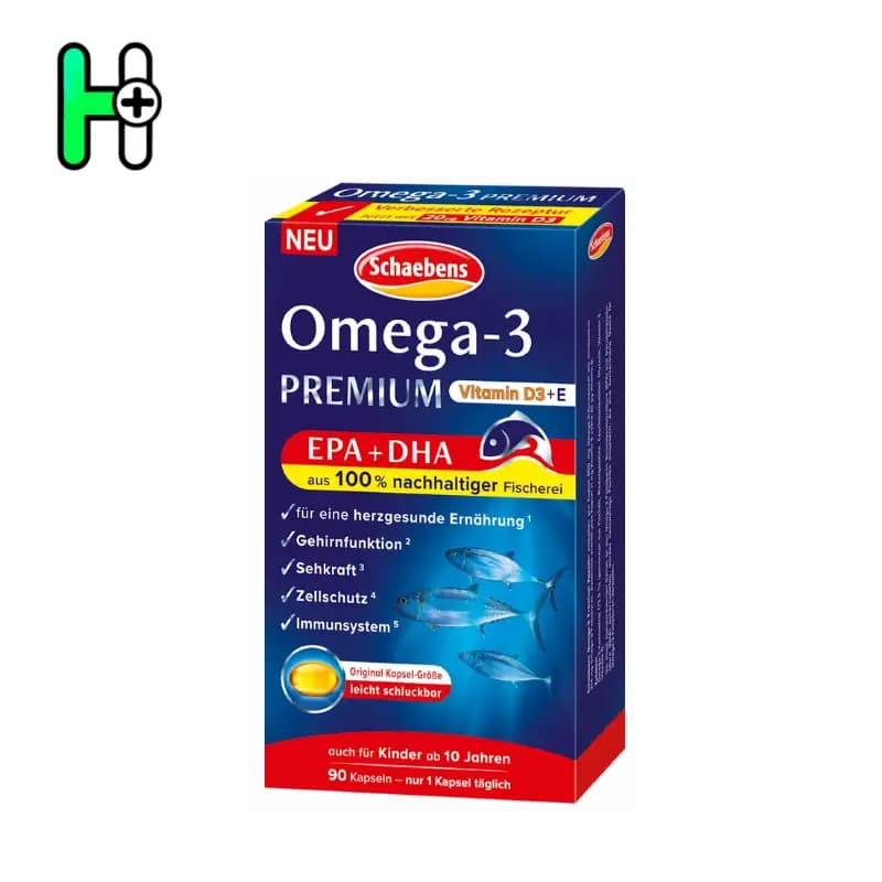 کپسول امگا 3 پریمیوم شابنز Schaebens Omega-3 PREMIUM + ویتامین D3 و E — تصویر ۲