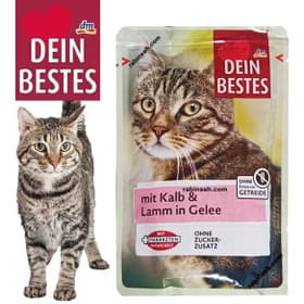 پوچ گربه دین بست طعم گوشت گوساله و بره در ژله 100 گرم Dein Bestes mit Kalb & Lamm in Gelee 100g