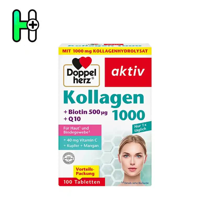 قرص کلاژن 1000+Q10 داپل هرز 100عددی Doppelherz Kollagen 1000+Q10 — تصویر ۲
