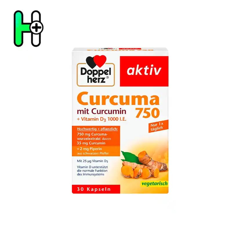 کپسول ضدالتهاب و درد مفاصل (عصاره زردچوبه) داپل‌هرز Doppelherz Curcuma 750