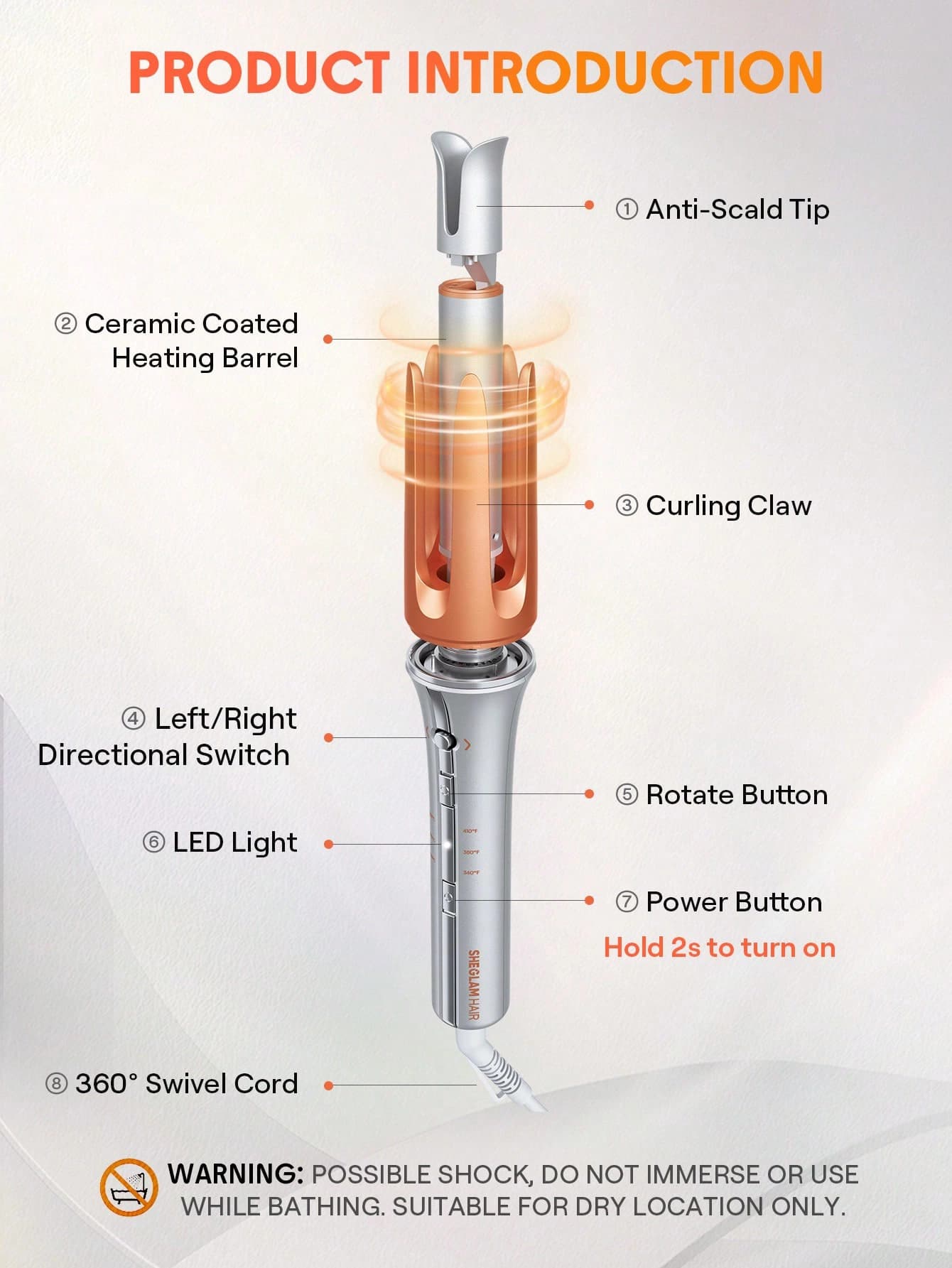 دستگاه کرلی مو اتوماتیک چرخشی 25mm شیگلم SHEGLAM 25mm Automatic Rotating Curling Iron — تصویر ۴