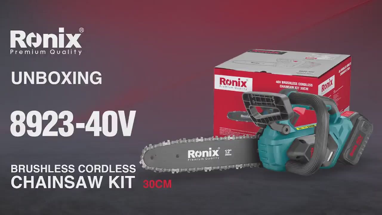 8923-40V – کیت اره زنجیری شارژی براشلس 40 ولت 30 سانتی متری رونیکس