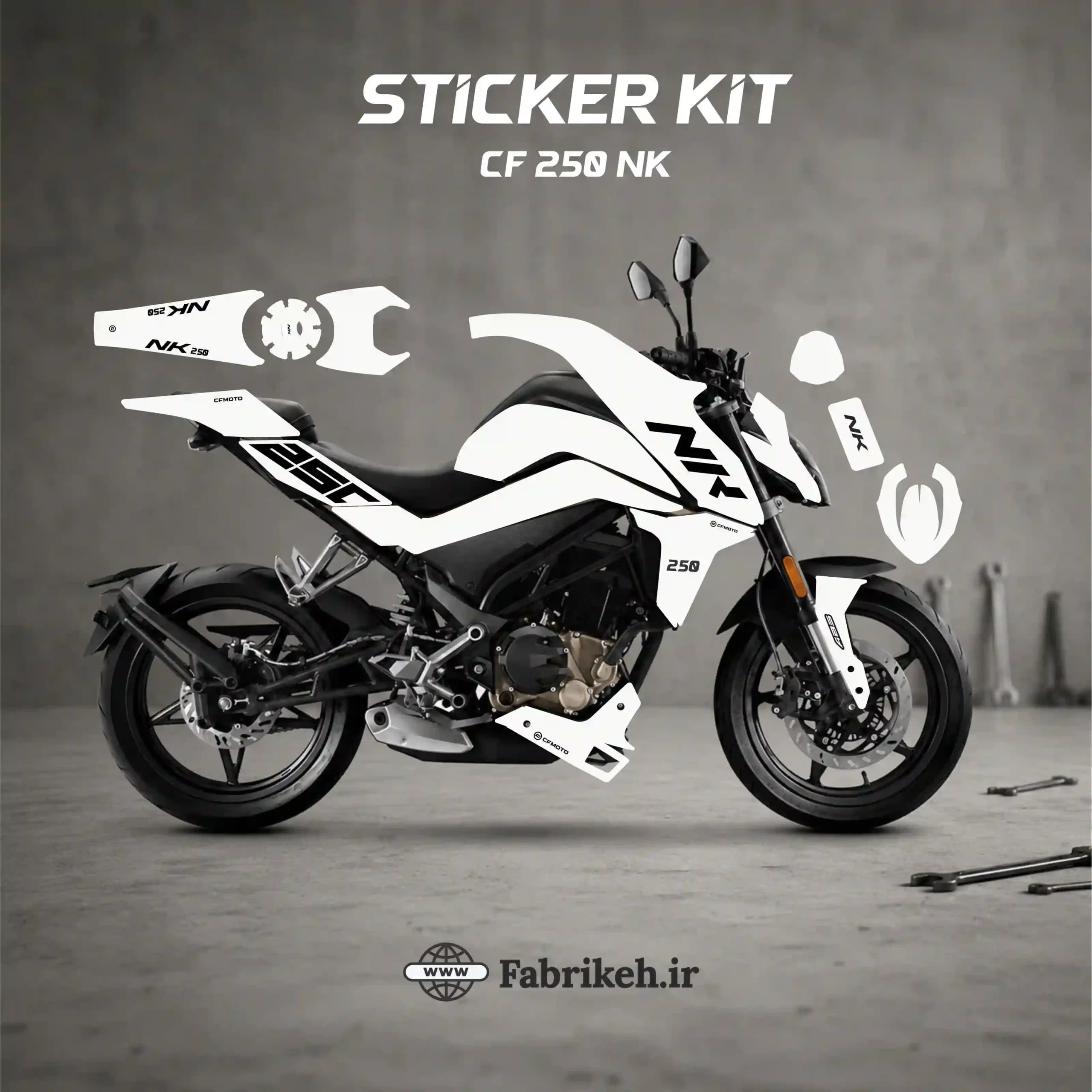 کیت استیکر CFMOTO CF250NK طرح White Matte Edition
