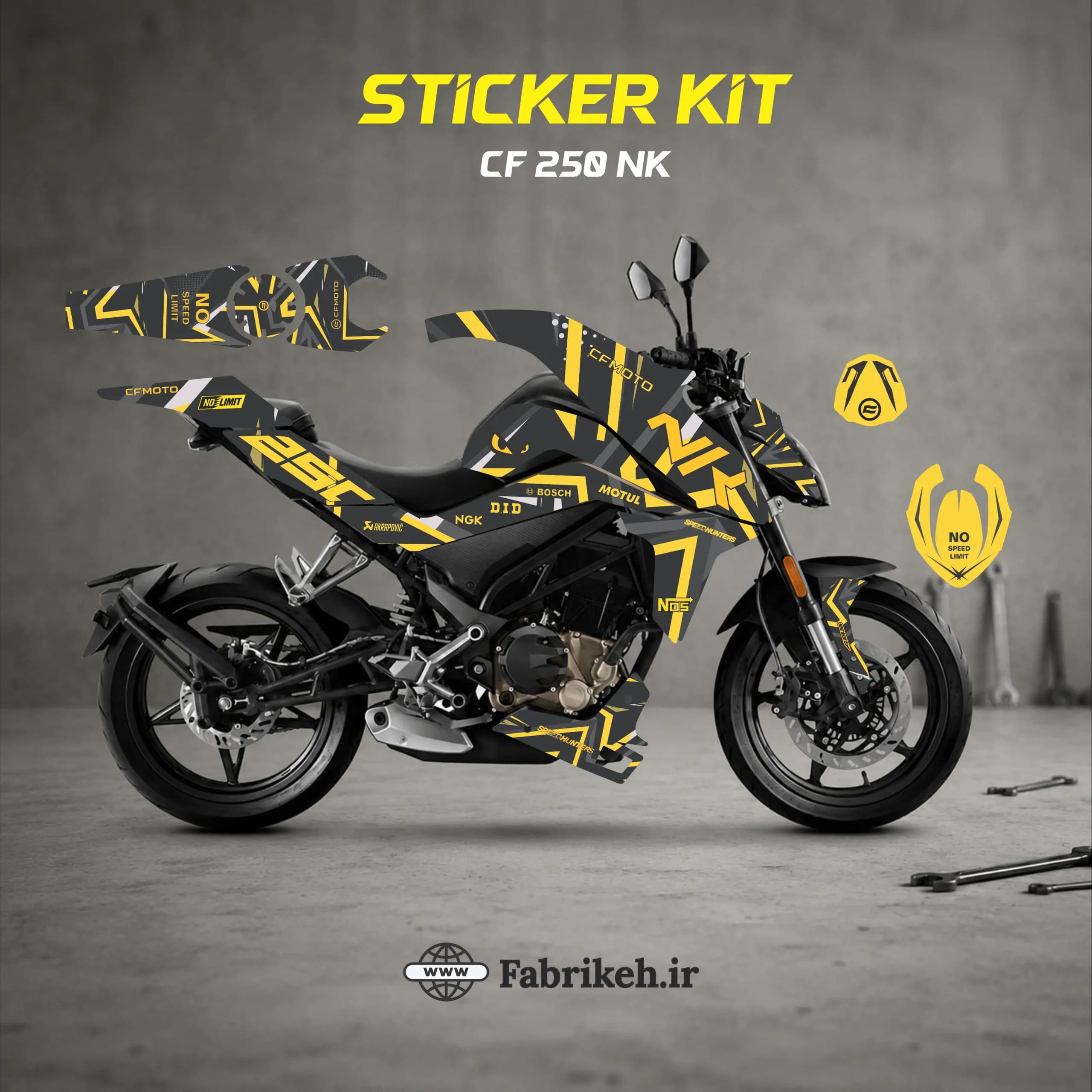 کیت استیکر CF250NK طرح Yellow Strike