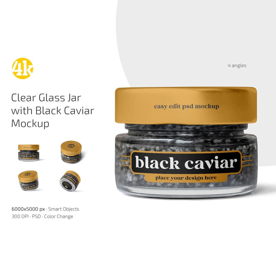 طرح موکاپ قوطی خاویار شیشه ای — تصویر ۲
