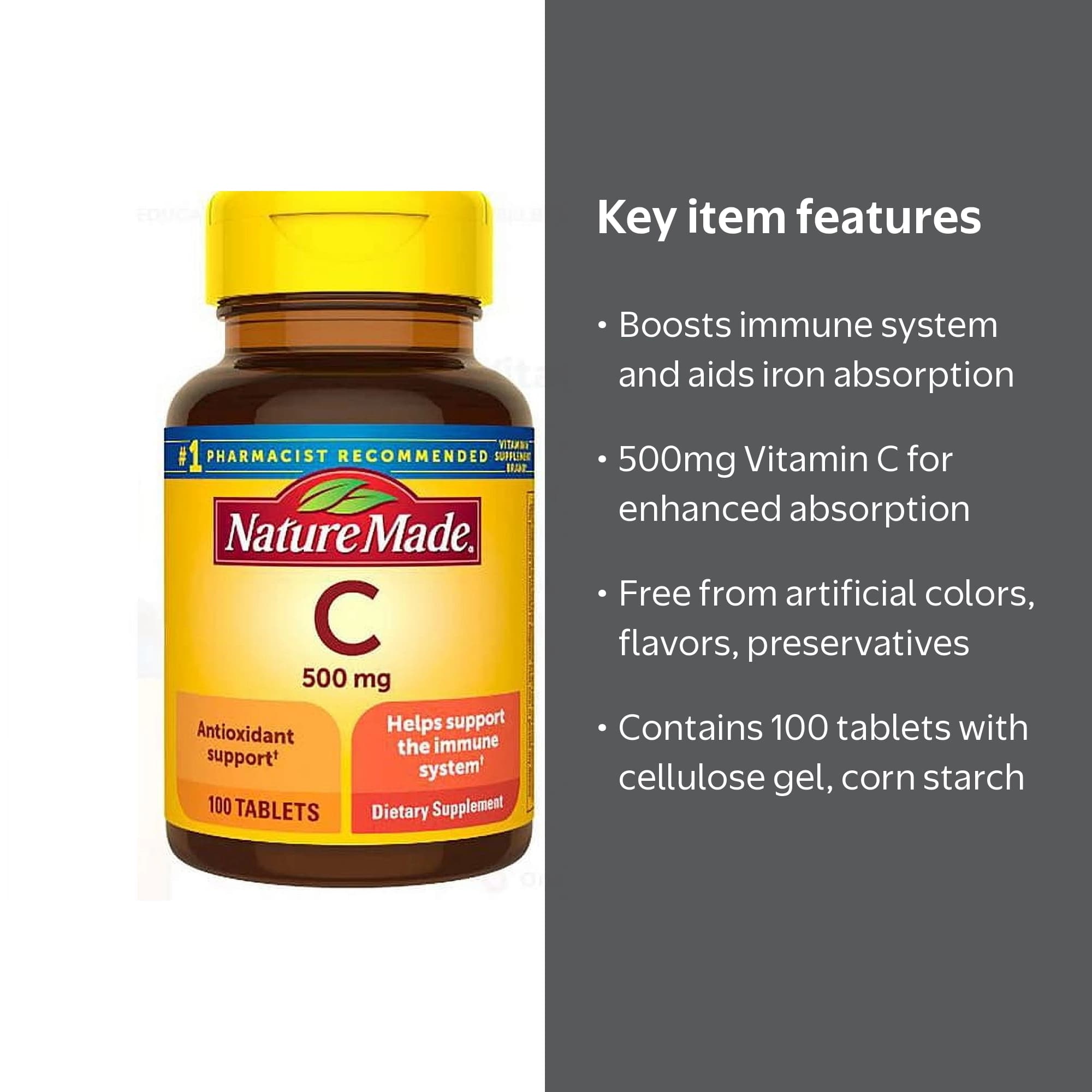 ویتامین C 500 میلی‌گرم نیچر مید ۱۰۰ عددی | Nature Made Vitamin C 500mg (100 Tablets) — تصویر ۴