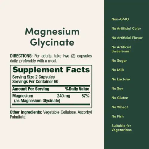منیزیم گلیسینات نیچرز بونتی ۶۰ عددی | Nature’s Bounty High Absorption Magnesium Glycinate 240mg (60 Capsules) — تصویر ۶