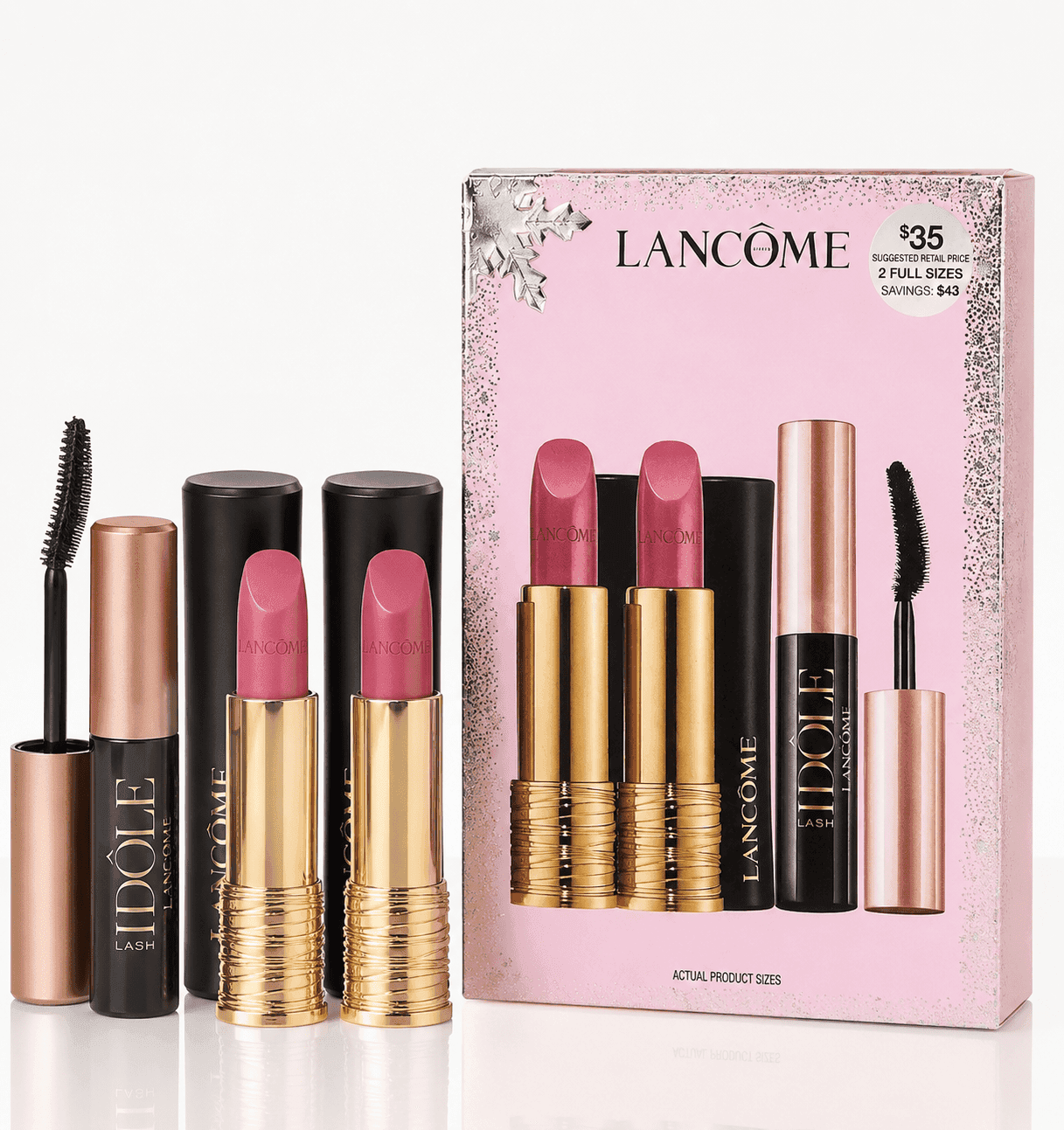 پک ریمل لانکوم Lash Idôle و دو رژلب L’Absolu Rouge Cream | Lancôme Lash Idôle Mascara & L’Absolu Rouge Cream Lipstick Set