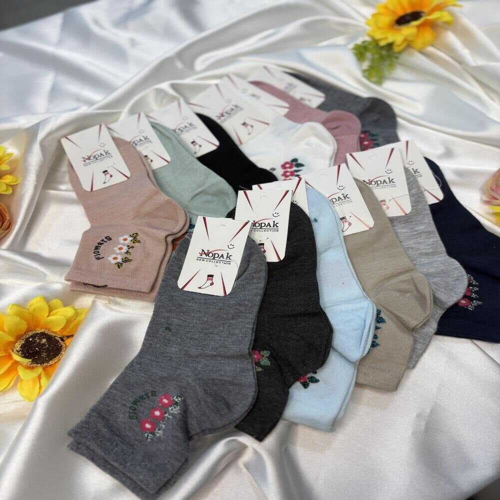جوراب نیم ساق دخترانه نخی نوپک 4 سایز طرح Flowers ( 12 عددی )
