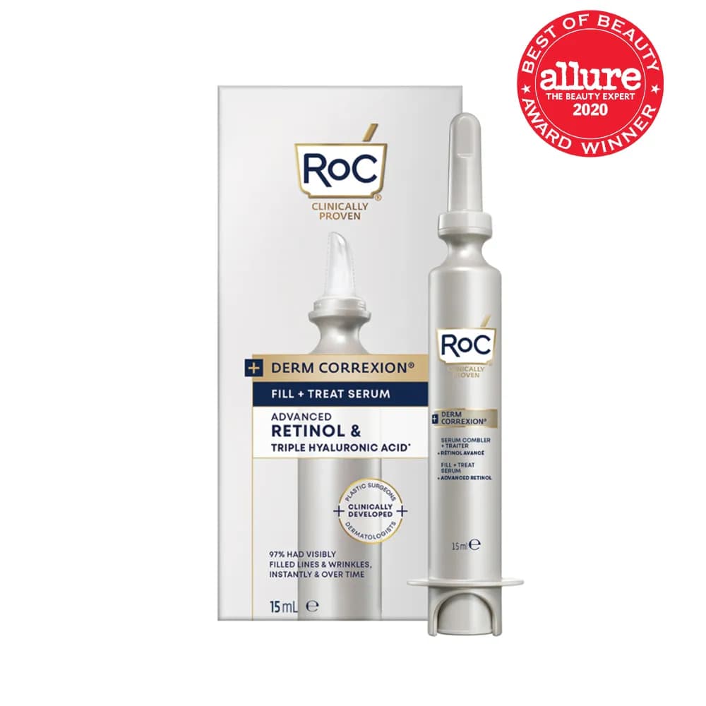 سرم فیلر پر کننده چین و چروک راک Roc حاوی رتینول و سرم اسید هیالورونیک Roc derm correxion fill treat serum refill