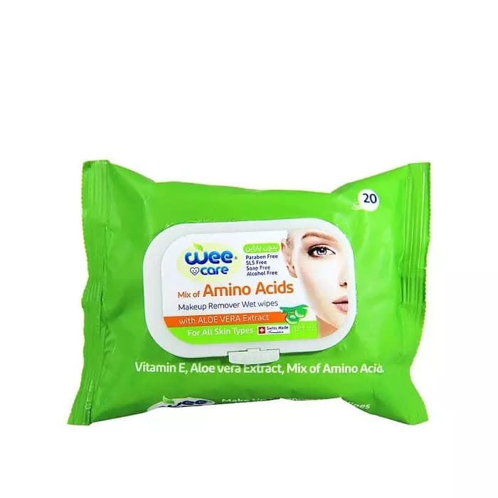 دستمال مرطوب پاک کننده آرایش 20 برگی wee (غنی شده با آمینو اسید)