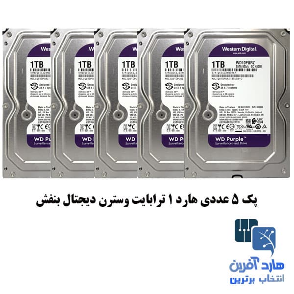 پک 5 عددی هارد دیسک 1 ترابایت وسترن دیجیتال مدل بنفش- شرکتی