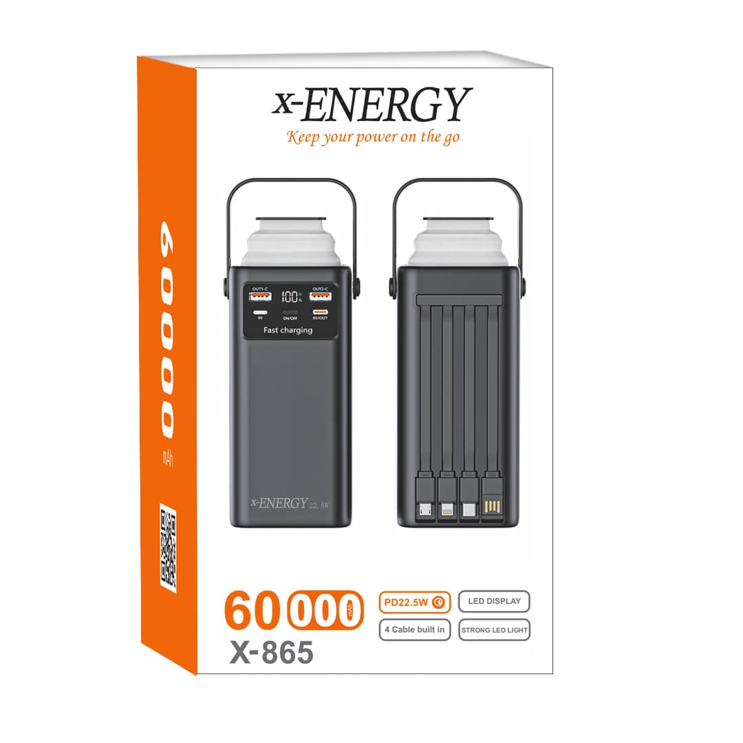 پاوربانک 22.5 وات ایکس انرژی مدل X-865 ظرفیت 60000 میلیآمپرساعت به همراه کابل USB-C و بند آویز — تصویر ۴