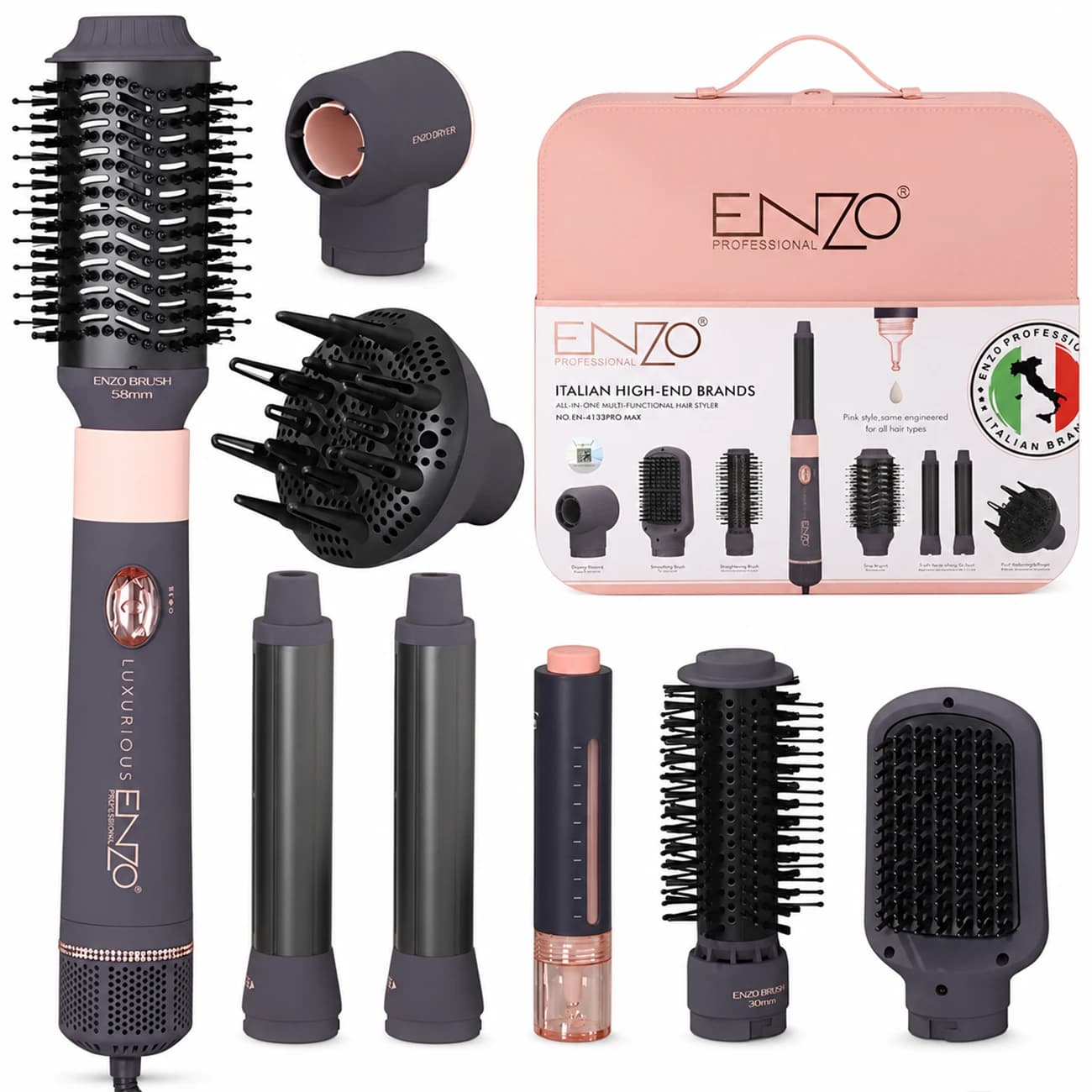 ست استایلر و سشوار حرفهای انزو Enzo Professional Air Styler مدل EN-4133PRO MAX با ۷ اتچمنت — تصویر ۲
