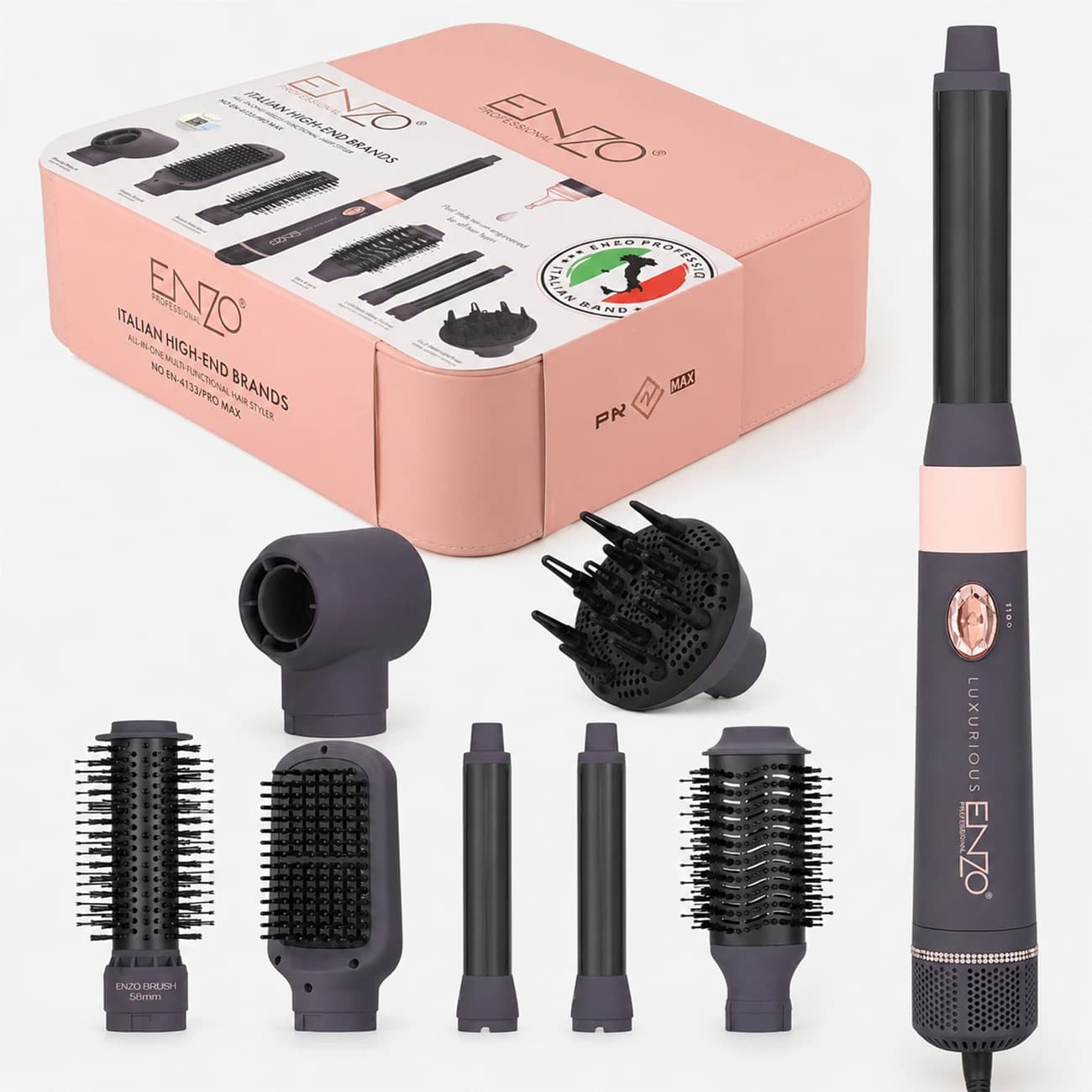 ست استایلر و سشوار حرفهای انزو Enzo Professional Air Styler مدل EN-4133PRO MAX با ۷ اتچمنت — تصویر ۵