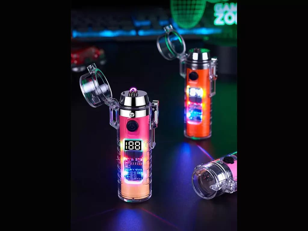 فندک الکتریکی شارژی دارای چراغ قوه Cylindrical Electric Lighter With Flashlight HB-256 — تصویر ۶