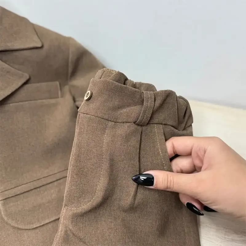 کت شلوار پسرانه قهوه ای روشن فاستونی کد A-4086 — تصویر ۷