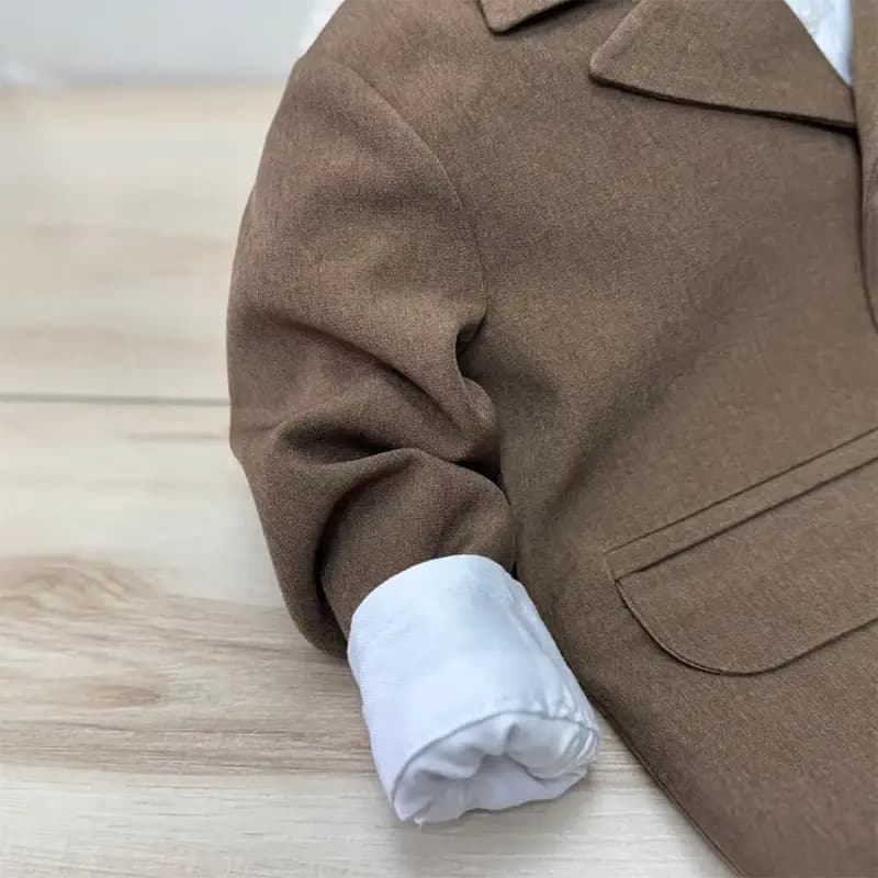 کت شلوار پسرانه قهوه ای روشن فاستونی کد A-4086 — تصویر ۶