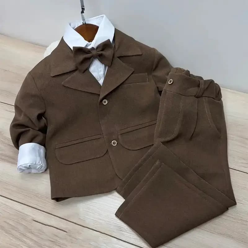 کت شلوار پسرانه قهوه ای روشن فاستونی کد A-4086 — تصویر ۳