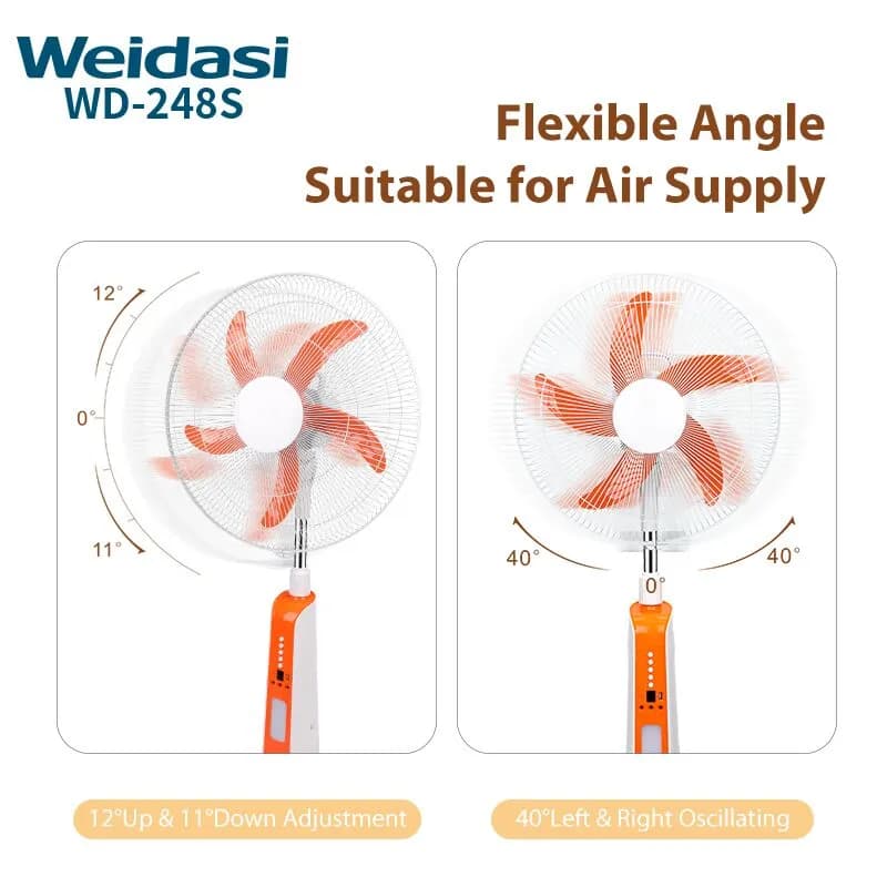 پنکه ایستاده شارژی 18 اینچ ویداسی مدل weidasi WD-248S با چراغ LED و پنل خورشیدی — تصویر ۸
