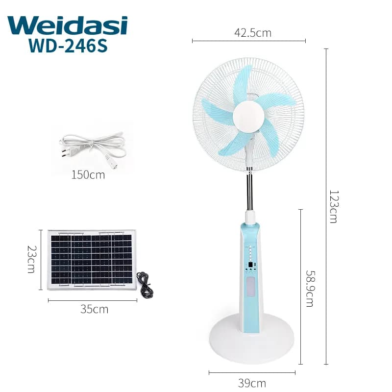 پنکه ایستاده شارژی 16 اینچ ویداسی مدل Weidasi WD-246S (نسخه خورشیدی و ریموتدار) — تصویر ۴