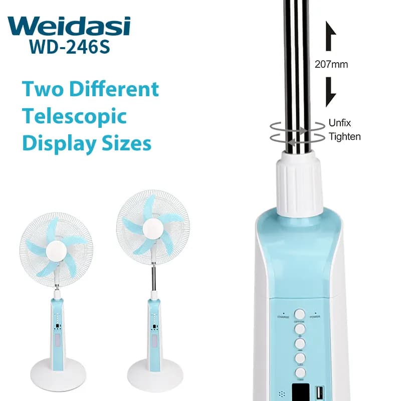 پنکه ایستاده شارژی 16 اینچ ویداسی مدل Weidasi WD-246S (نسخه خورشیدی و ریموتدار) — تصویر ۷