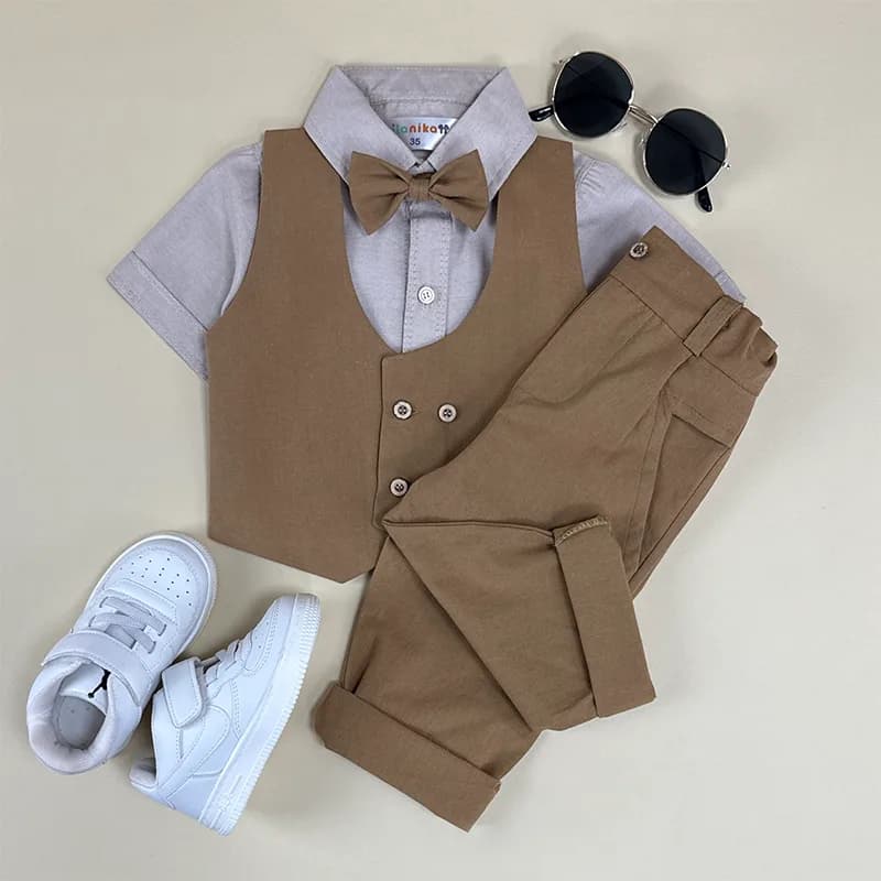 استایل آماده│جلیقه و شلوار نسکافه ای پسرانه کد 1432 — تصویر ۳