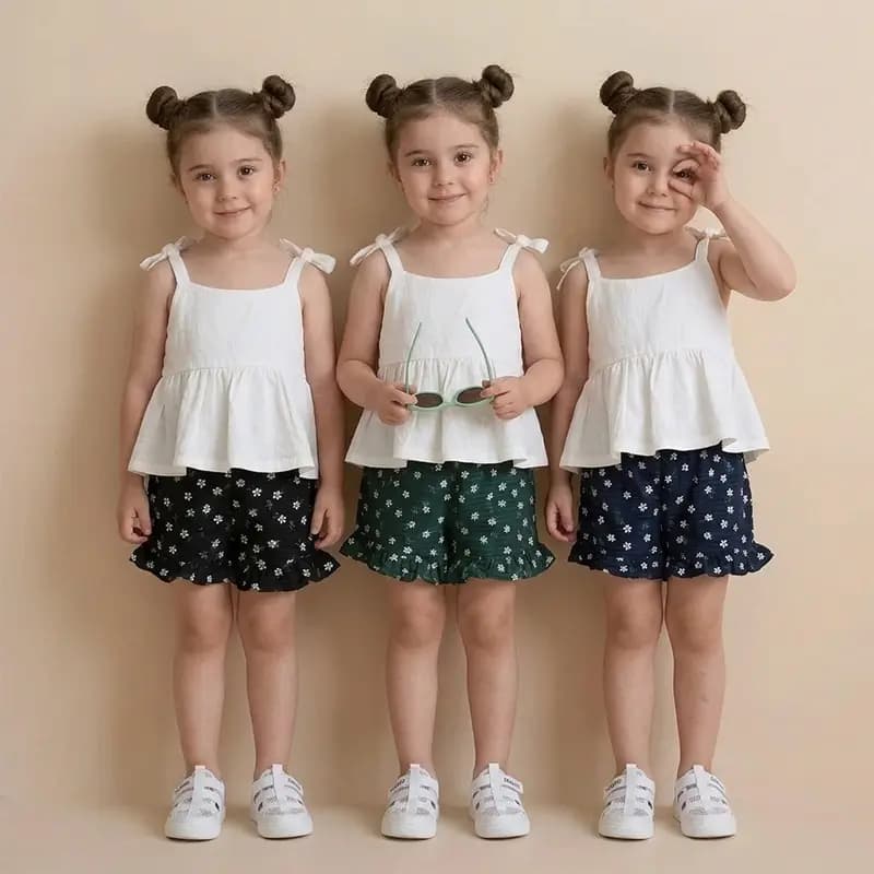 تاپ شلوارک گلدار دخترانه بهار و تابستانه مدل پاپاتیا کد 4293 — تصویر ۲