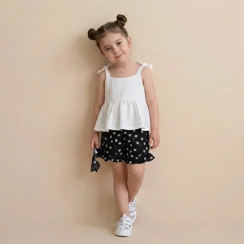 تاپ شلوارک گلدار دخترانه بهار و تابستانه مدل پاپاتیا کد 4293 — تصویر ۳