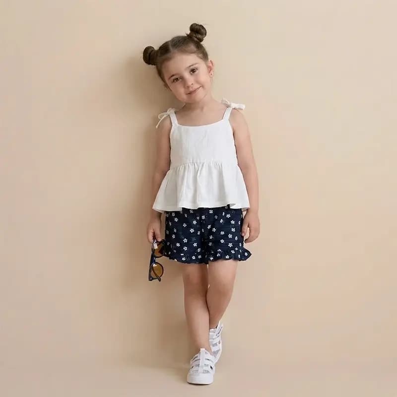 تاپ شلوارک گلدار دخترانه بهار و تابستانه مدل پاپاتیا کد 4293 — تصویر ۵