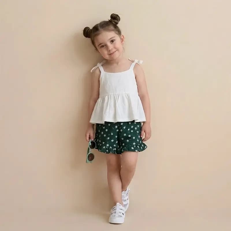 تاپ شلوارک گلدار دخترانه بهار و تابستانه مدل پاپاتیا کد 4293 — تصویر ۴