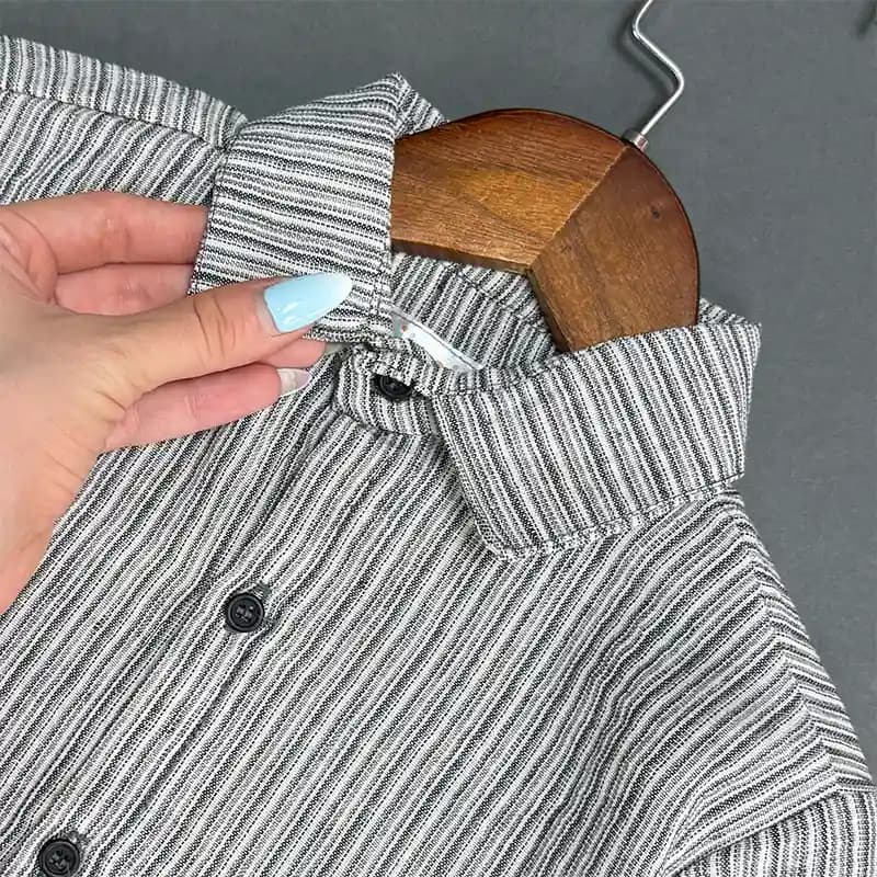 استایل آماده│شومیز راه راه و شلوار سیلک مشکی کد 1420 — تصویر ۳