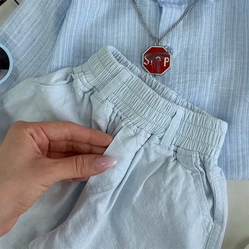 شومیز شلوارک بچگانه آبی تابستانی کد 1350 — تصویر ۶