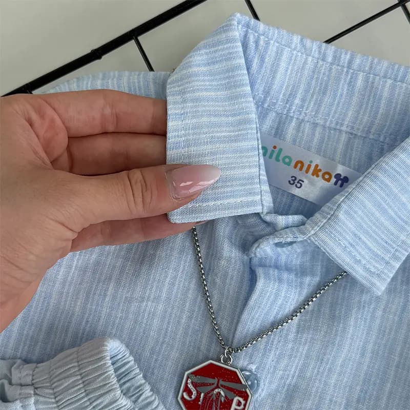 شومیز شلوارک بچگانه آبی تابستانی کد 1350 — تصویر ۸