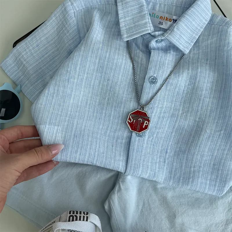 شومیز شلوارک بچگانه آبی تابستانی کد 1350 — تصویر ۴