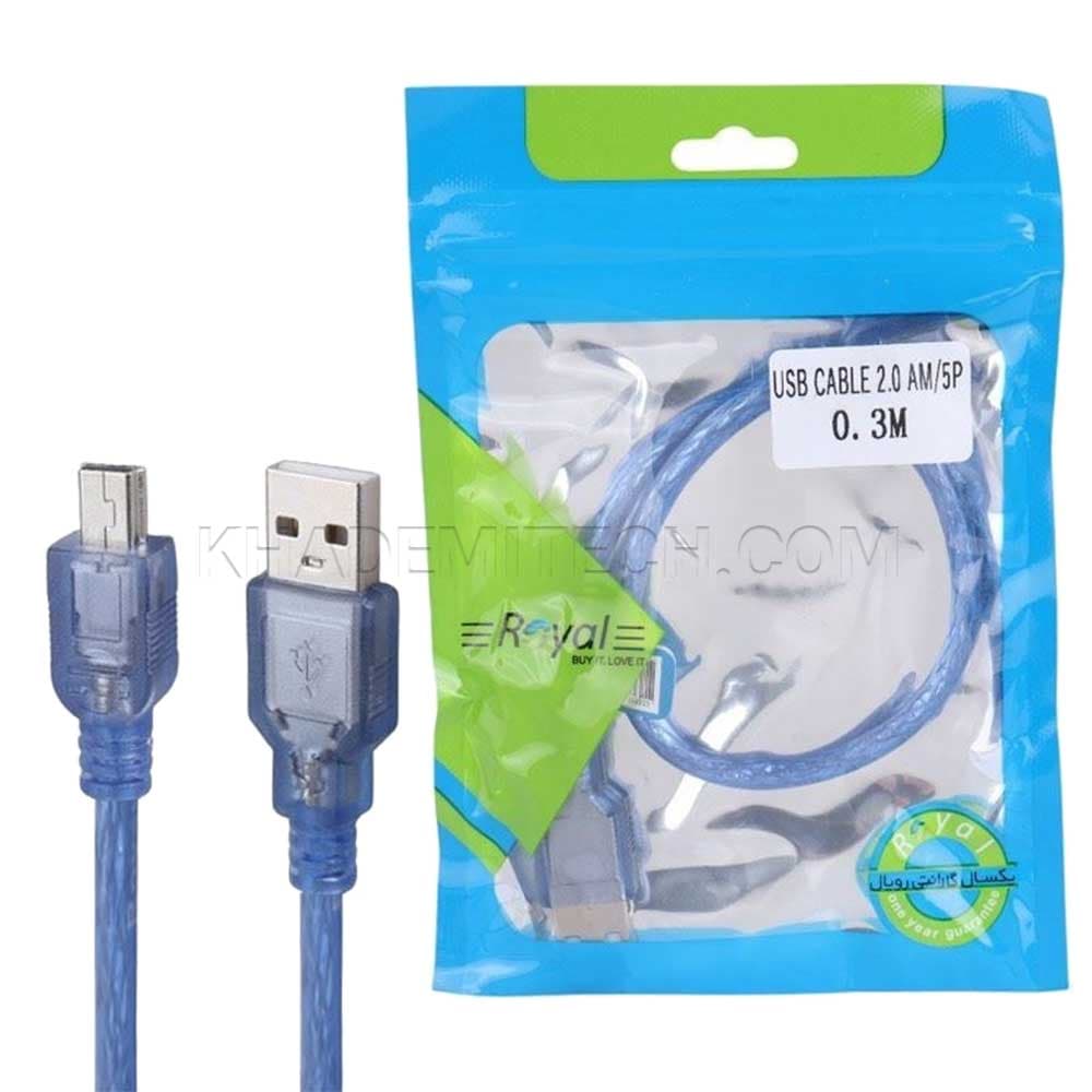 کابل لینک دوربین mini usb شیلددار 30 سانتی رویال