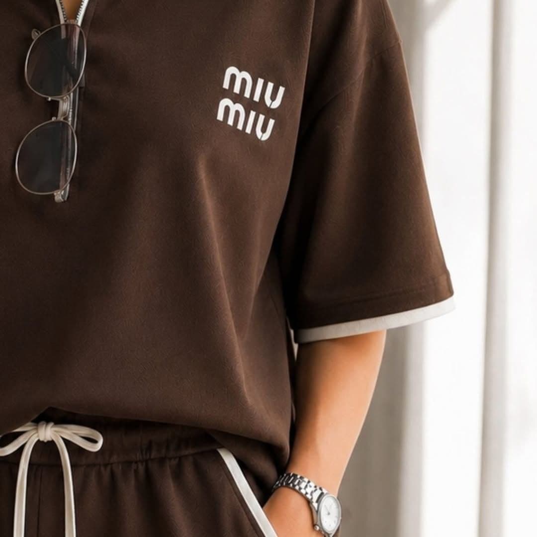 ست پلوشرت miu miu جنس کرپ مازراتی380گرم نخ — تصویر ۴