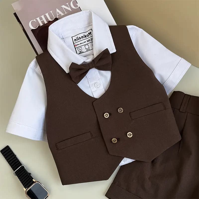 ست جلیقه شوارک بچگانه شکلاتی کد 1251 — تصویر ۵