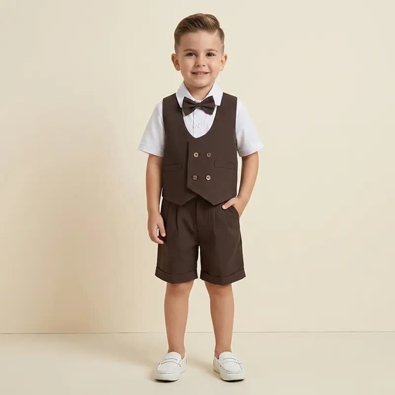ست جلیقه شوارک بچگانه شکلاتی کد 1251 — تصویر ۲